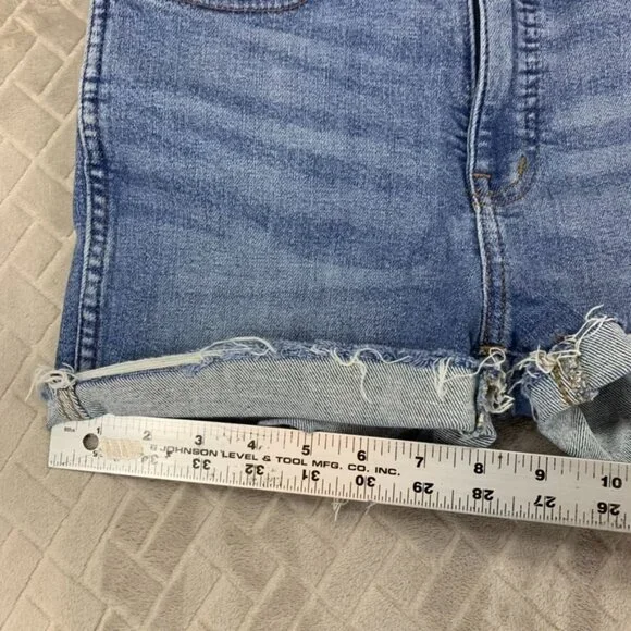 Madewell Womans 24 Denim Jean Shorts Blue Stovepipe Cuffed Fray Light Wash - Picture 8 of 14